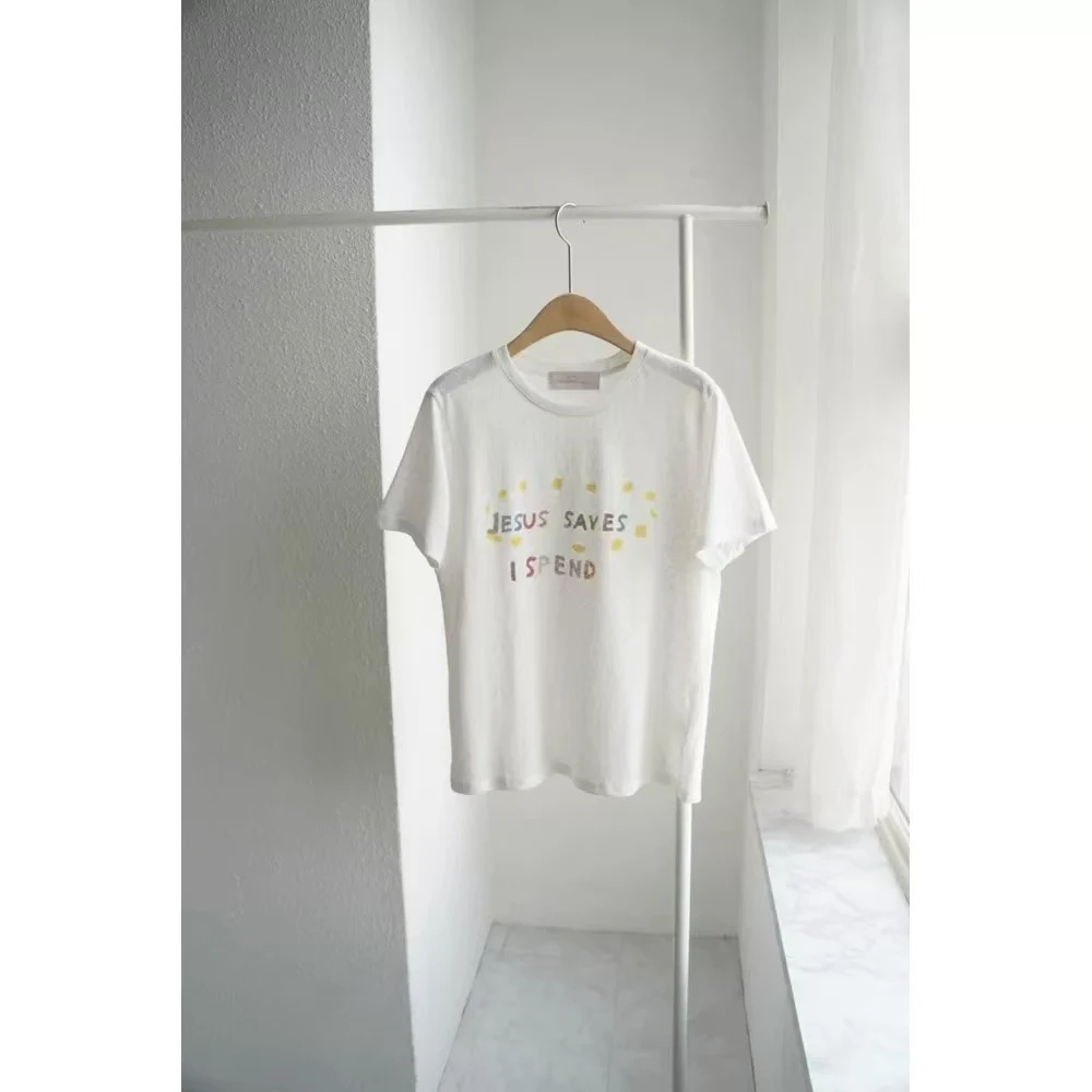 【字母】韩系纯棉印花短袖夏季宽松圆领小众时尚设计感白色