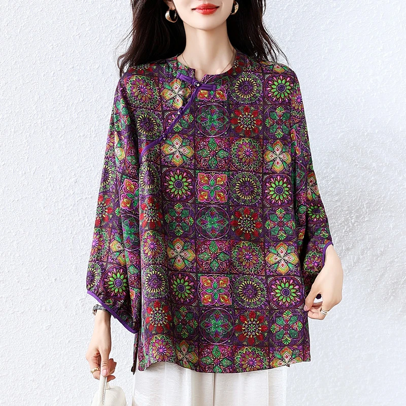 早秋新中式上衣女装2025新款秋装宽松阔太太洋气高贵小衫高端大码