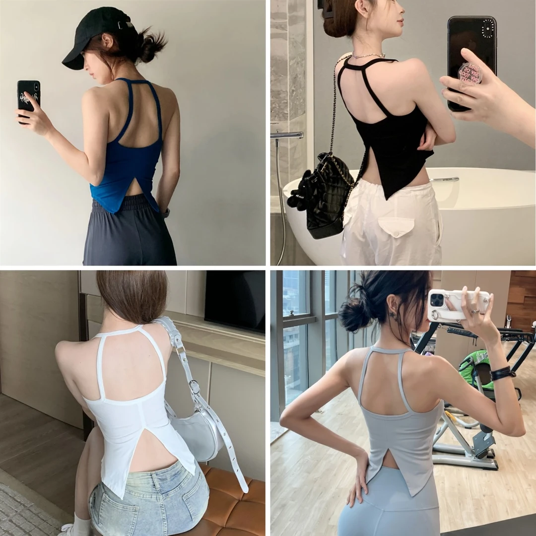 超绝辣妹!纯欲瑜伽背心女速干美背吊带运动内衣一体杯健身服外穿