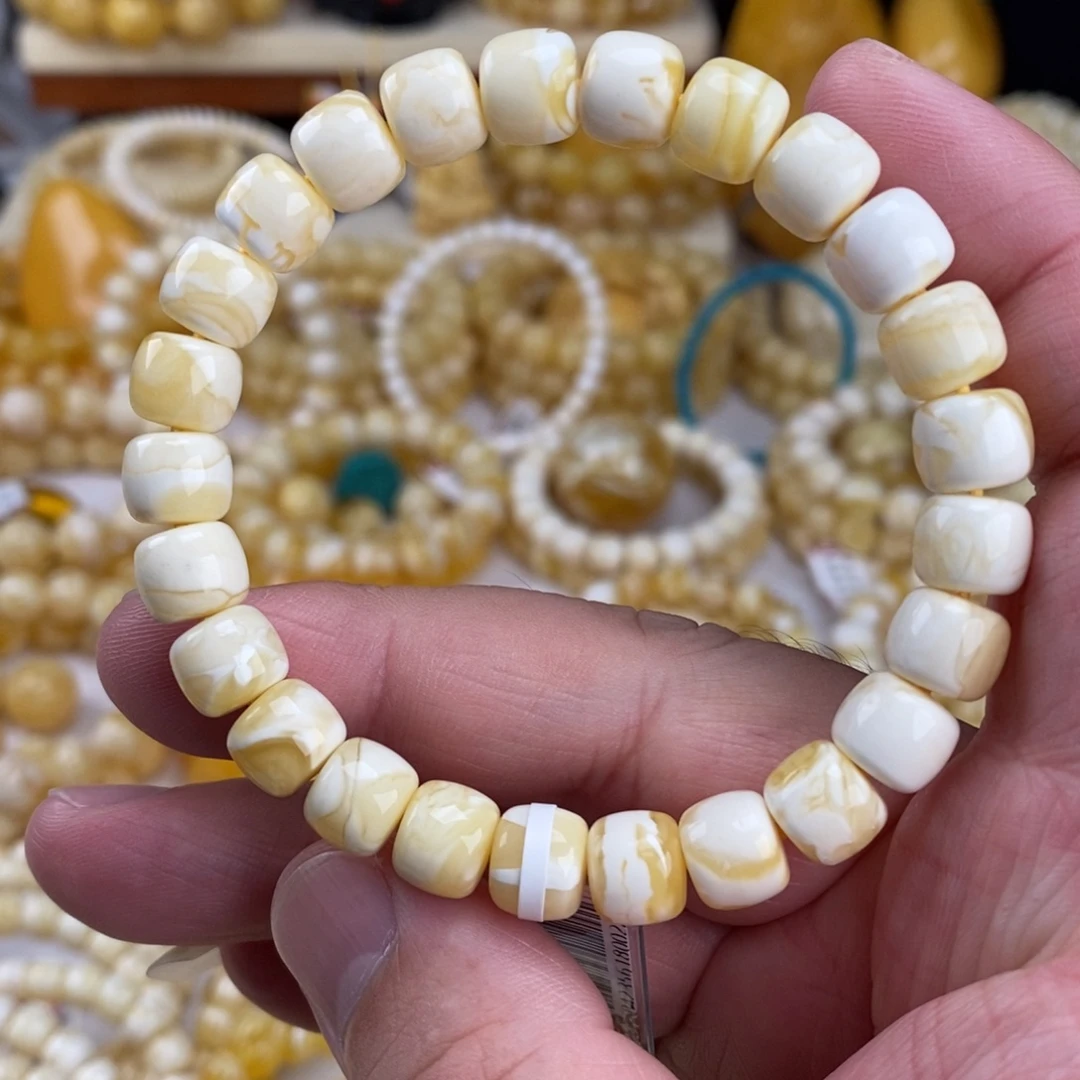 未镶嵌蜜蜡手链瓷白虎皮9mm