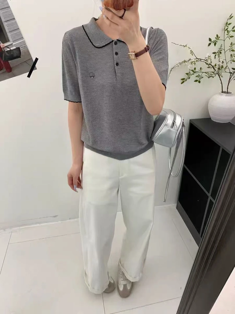 【莱赛尔天丝】夏季新款设计感POLO领短袖针织衫显瘦上衣T恤