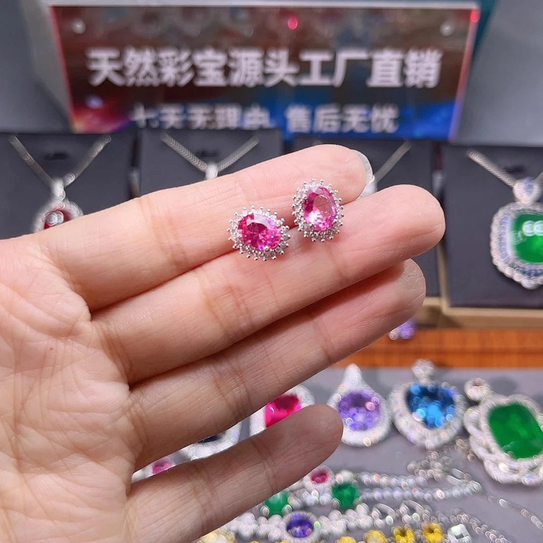 耳饰蓝宝石银S925镶嵌c z 92
