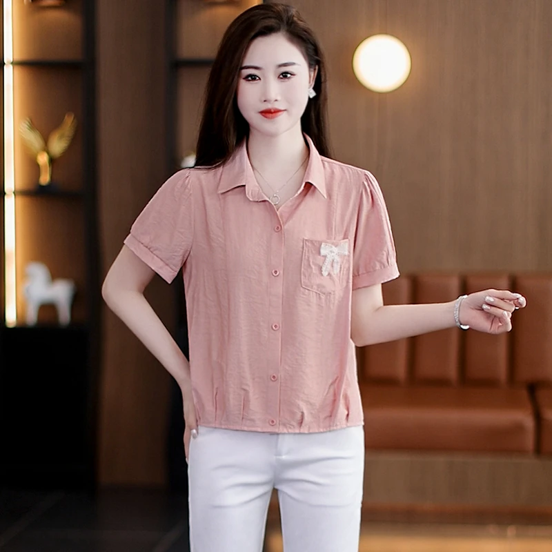短袖衬衫女2025夏季新款时尚减龄小个子短款上衣女士洋气遮肚小衫