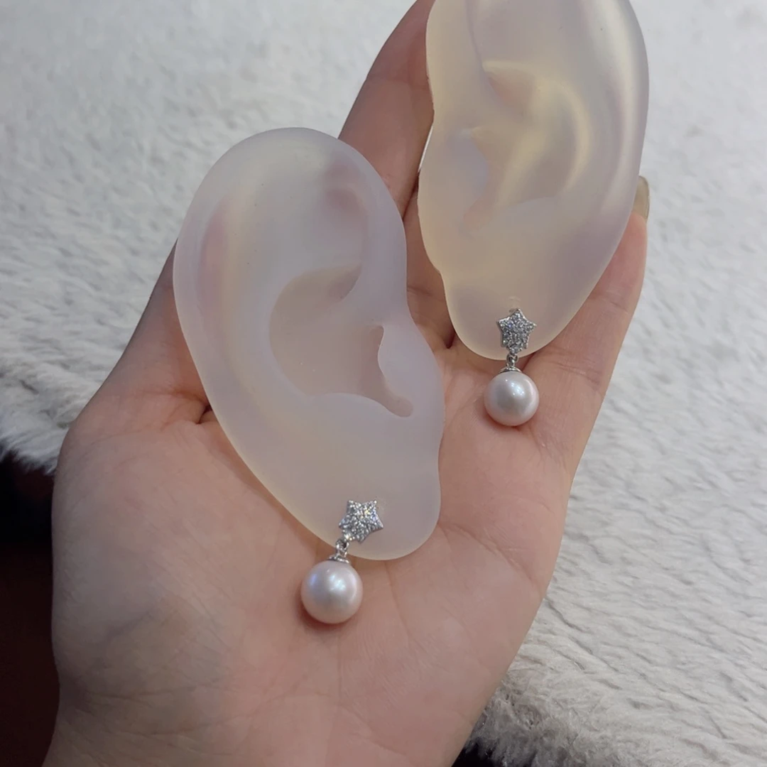 银S925镶嵌耳饰淡水珍珠