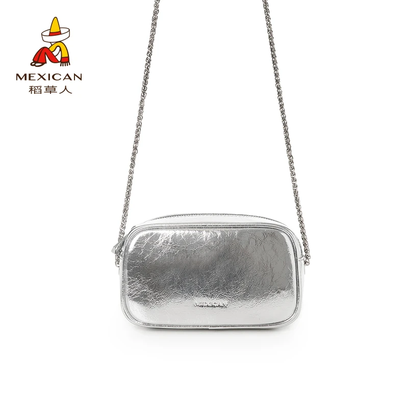 Mexican/稻草人2025夏季牛皮时尚简约银色百搭设计手提包斜挎包包