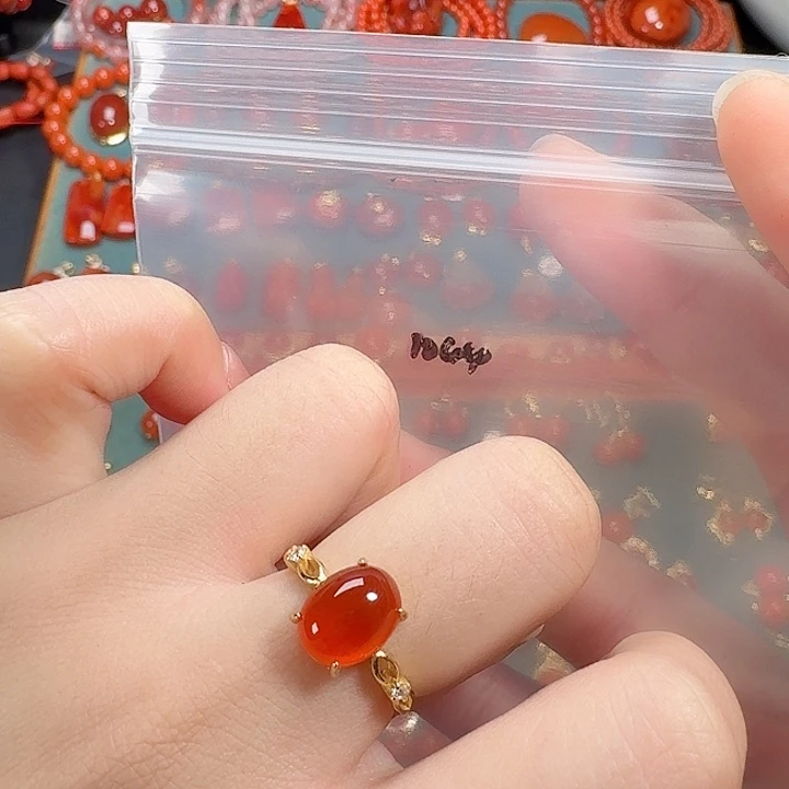 南红玛瑙银S925镶嵌戒指