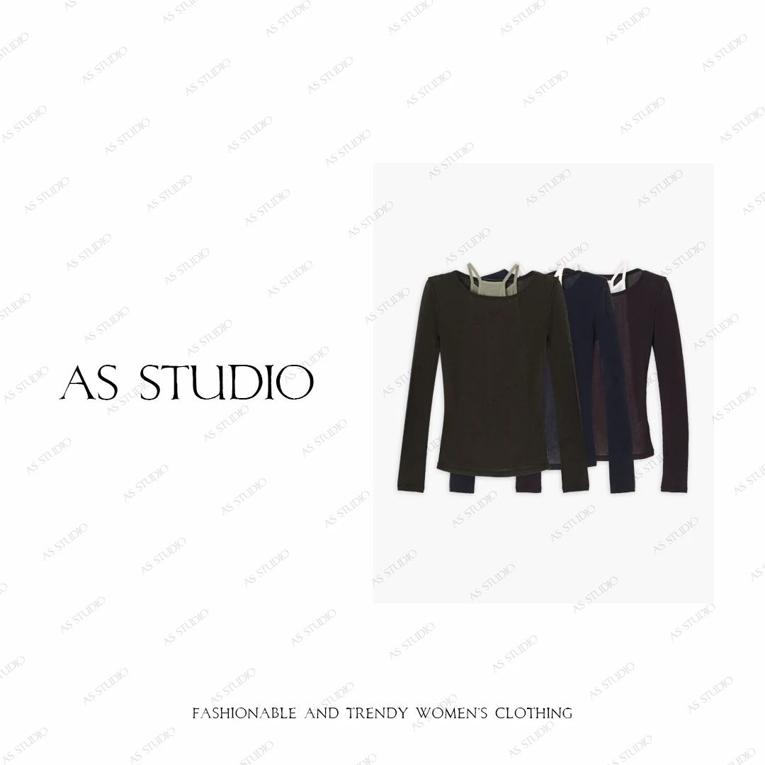 【AS两件套】25新修身显瘦真两件叠穿撞色百搭上衣AS25QZZ00420