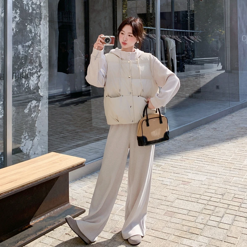 蛋白皮马甲冬季加绒卫衣套装2025新款女冬韩系超火巨好看三件套