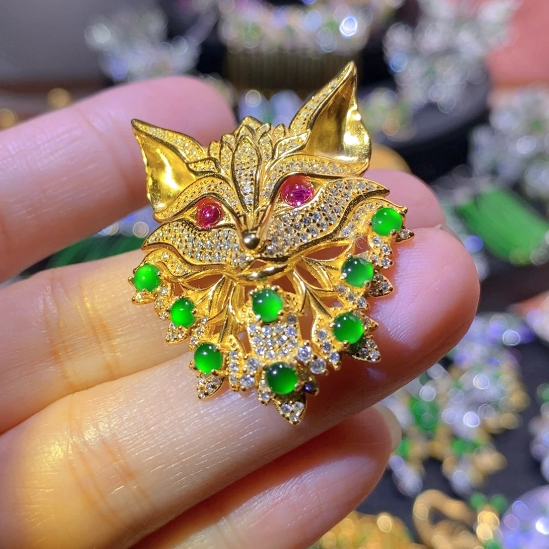 吊坠(不含链)银S925镶嵌翡翠