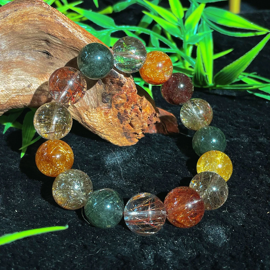 【藏·财】天然水晶正财米米老矿彩发晶多宝手串手链-多样性发其一