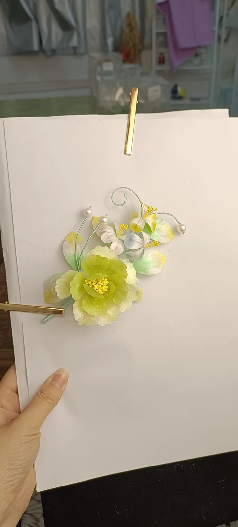 【直播++】ZB-7 耀如春华 绿色绒花 原创古风头饰汉服配饰