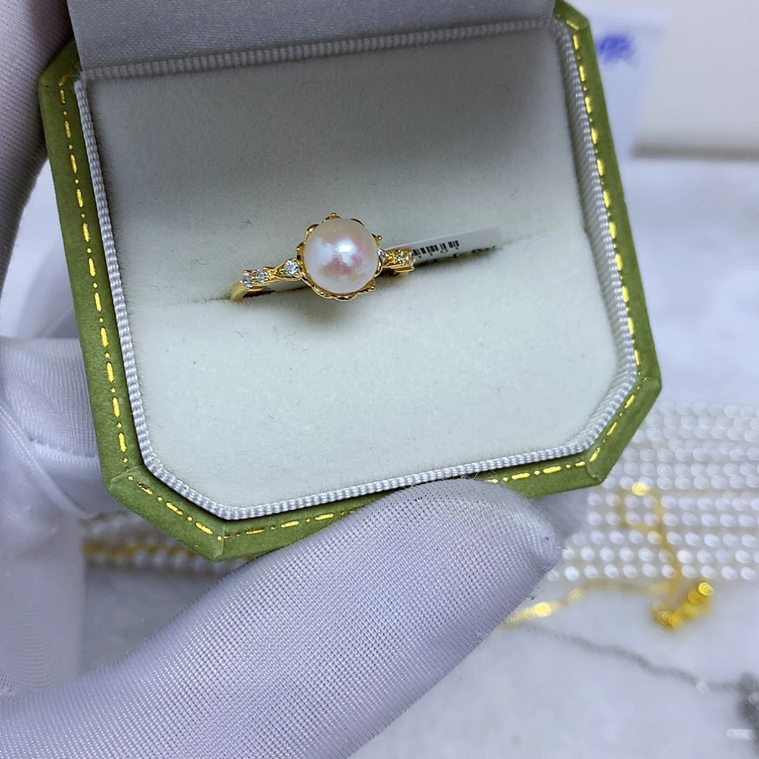 银S925镶嵌戒指海水珍珠6-7