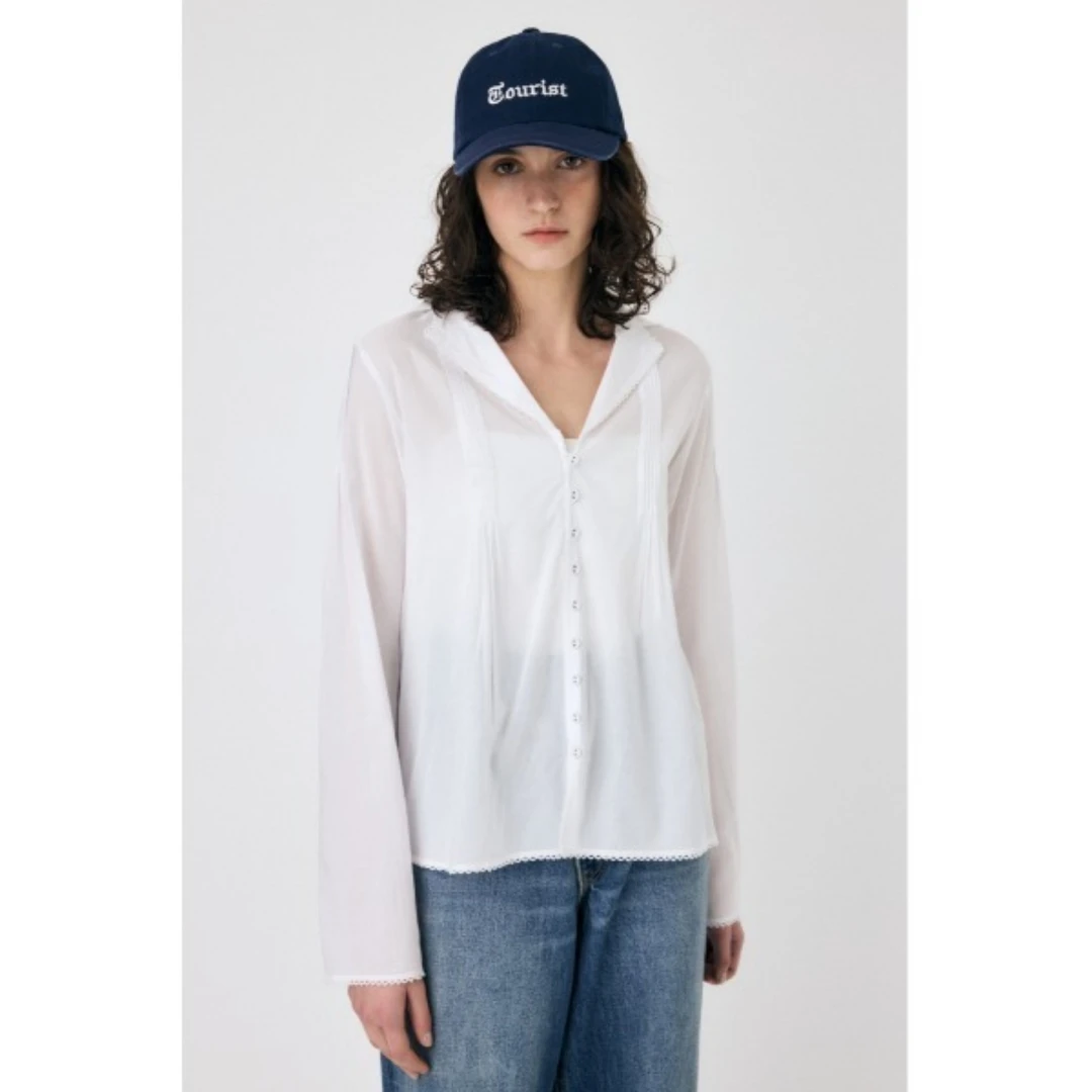 【胖虎家】春夏新款 M 时尚百搭气质蕾丝边复古细褶薄款上衣衬衫