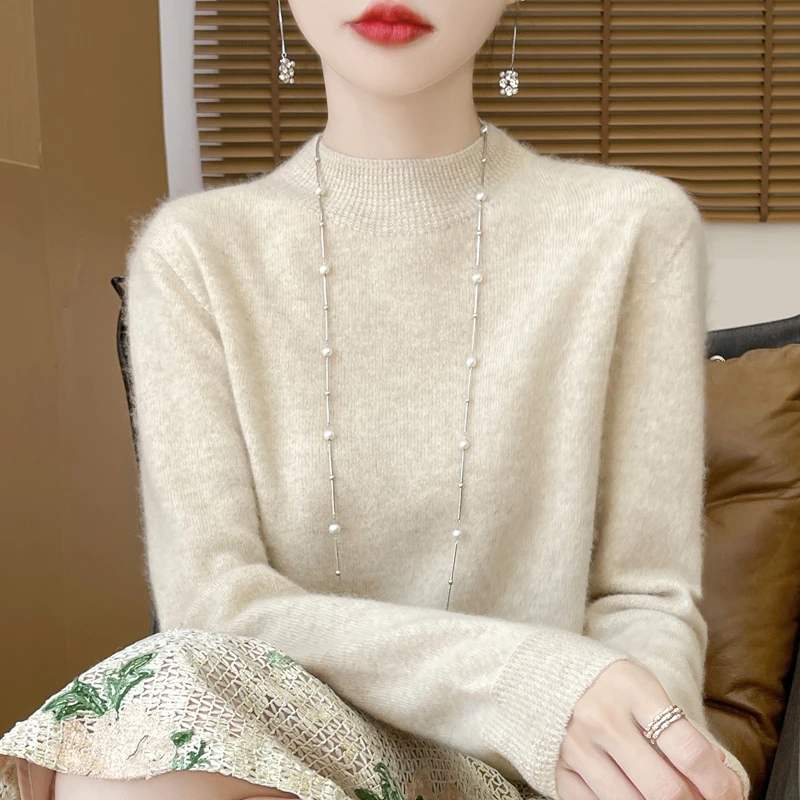 2025新款羊毛针织衫女早秋内搭半高领打底衫秋冬长袖上衣修身毛衣