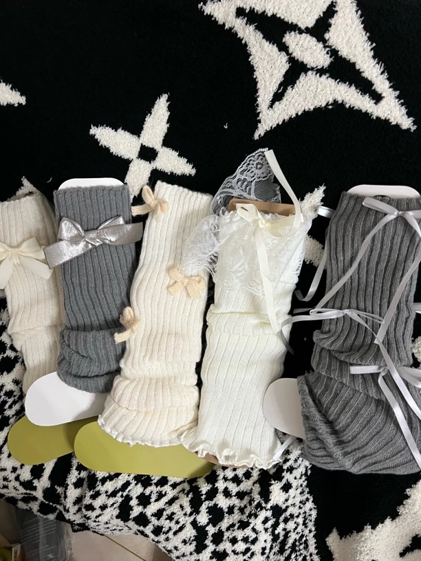 秋冬款堆堆袜套女蝴蝶结miu风针织jk搭配小皮鞋腿套秋冬保暖可爱