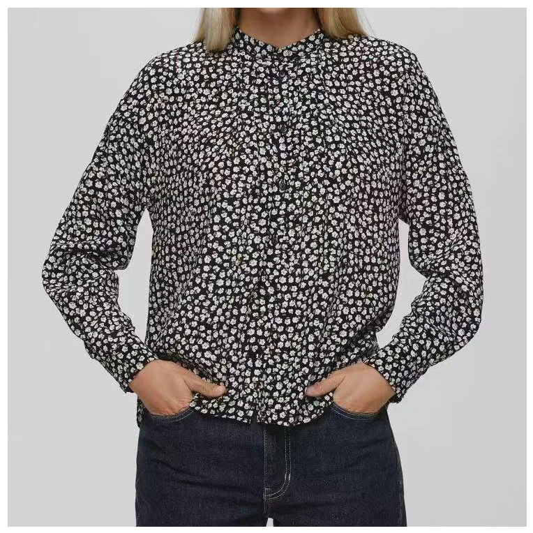 1C004春夏新款百搭碎花长袖衬衫