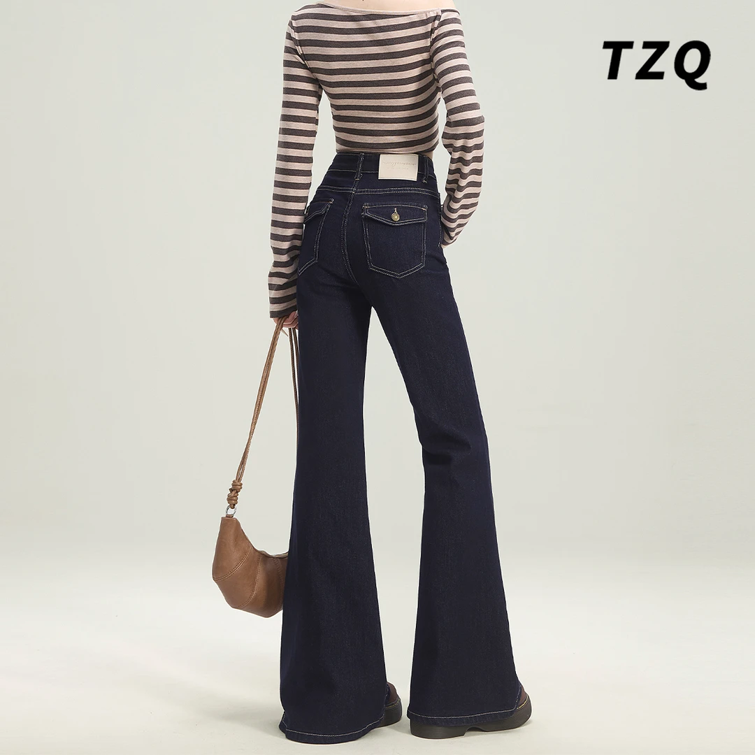 2025春秋季新款丹宁蓝高腰牛仔裤女小个子显瘦百搭喇叭裤TZQ91859