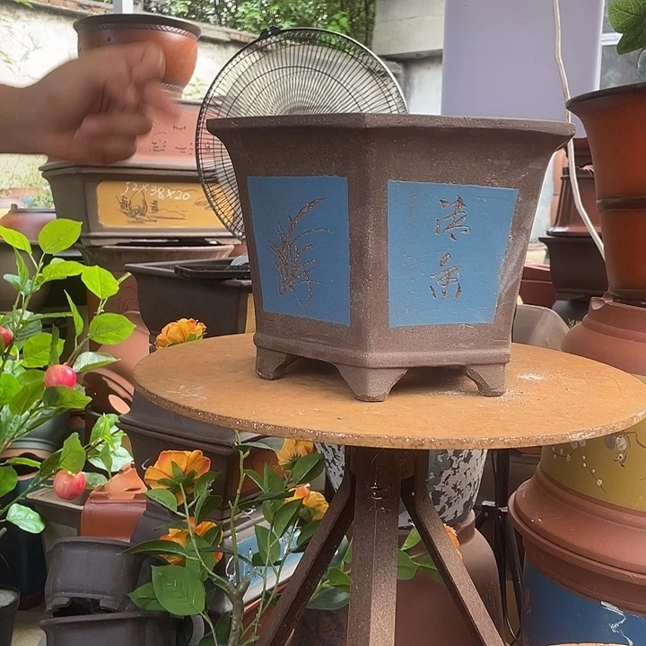 32蓝六方花盆紫砂花盆
