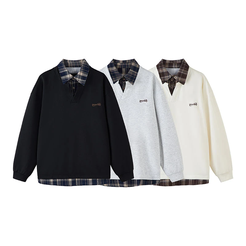 美式复古假两件polo衫短袖男款秋季设计感潮牌翻领宽松衬衫领T恤