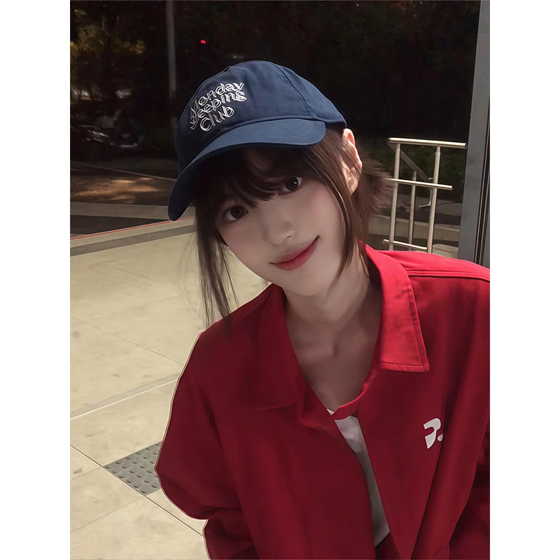 美式高街红色polo领外套女春秋休闲原宿风高级感别致夹克棒球服潮