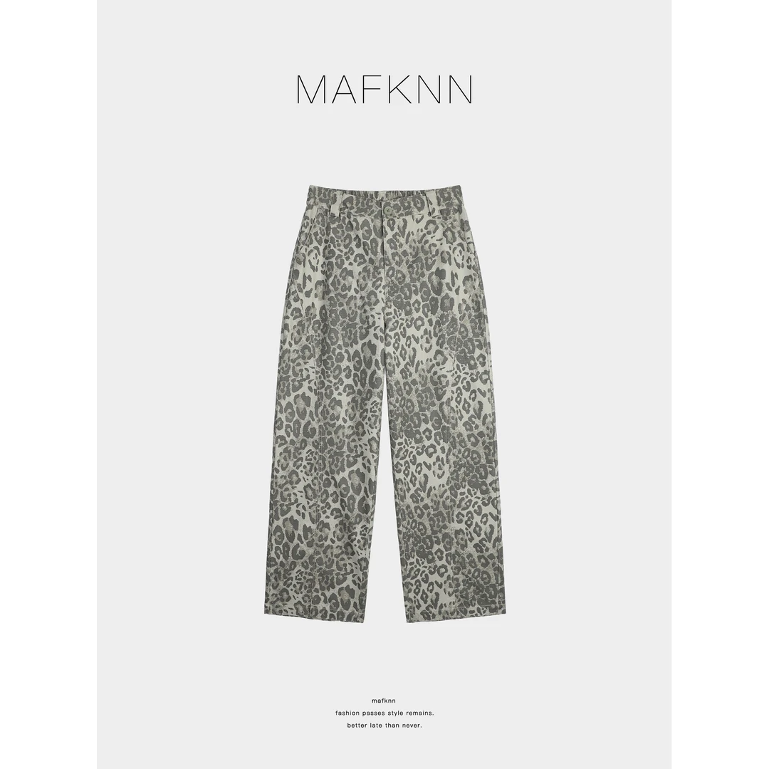 MAFKNN/玛肯时尚休闲简约百搭系带豹纹裤MK12988