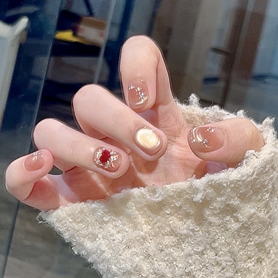 【心之所愿】野世手工穿戴甲 丝绒立体爱心 珍珠拼钻秋冬猫眼美甲