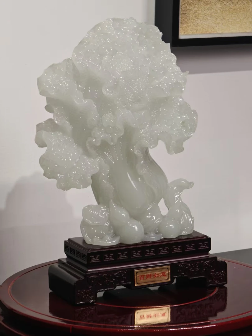 新中式玉白菜百财摆件酒柜办公室玄关客厅店铺开业高档开业乔迁