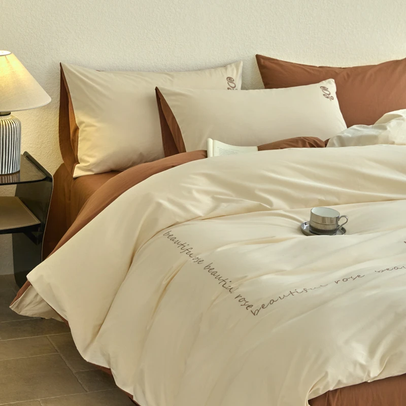 2025新款高级感四件套被套轻奢床上用品宿舍水洗棉床单三件套床笠