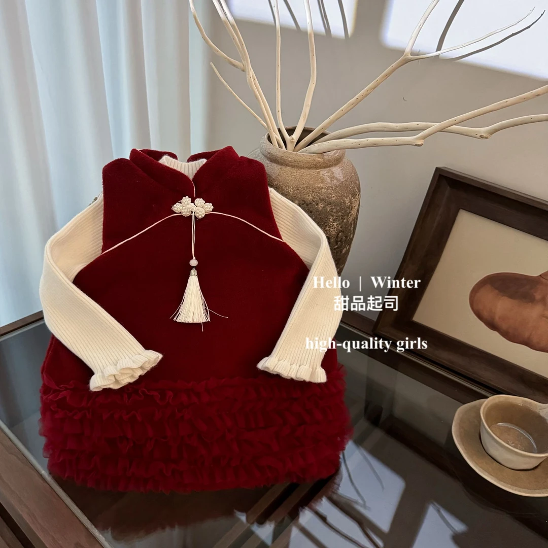 【甜品起司】中国风旗袍背心裙蛋糕裙女宝宝新年背心裙1739