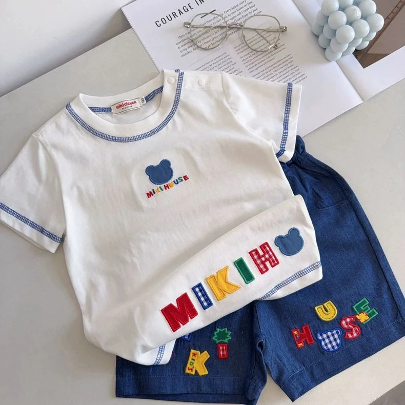 日系童装~夏季新款儿童纯棉半袖+短裤套装男女童宝宝可爱两件套潮