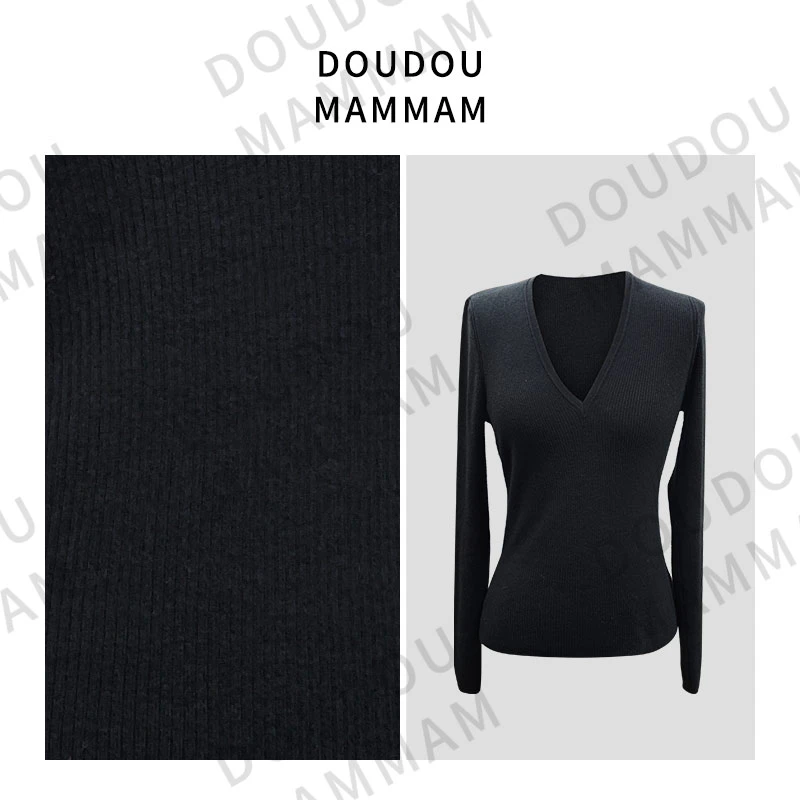 DOUDOUMANMAN-秋冬针织V领长袖修身气质百搭时尚显瘦打底衫