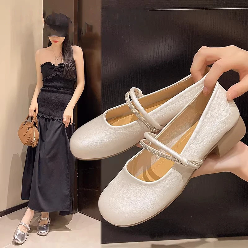 仙女风银色玛丽珍女鞋2025夏新款小皮鞋法式绝美一字带浅口小单鞋