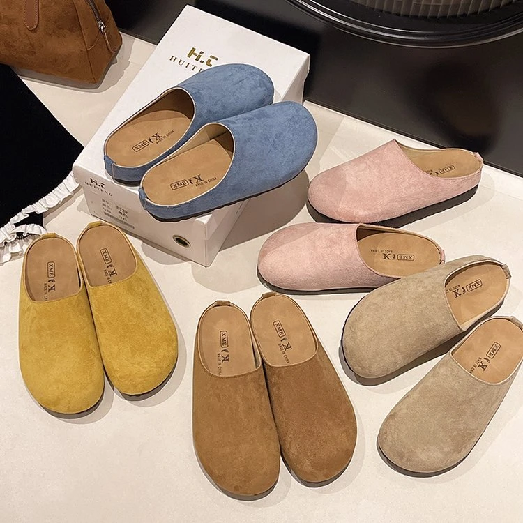 2025春夏季新款休闲厚底勃肯拖鞋平底一脚蹬包头复古半拖鞋单鞋女