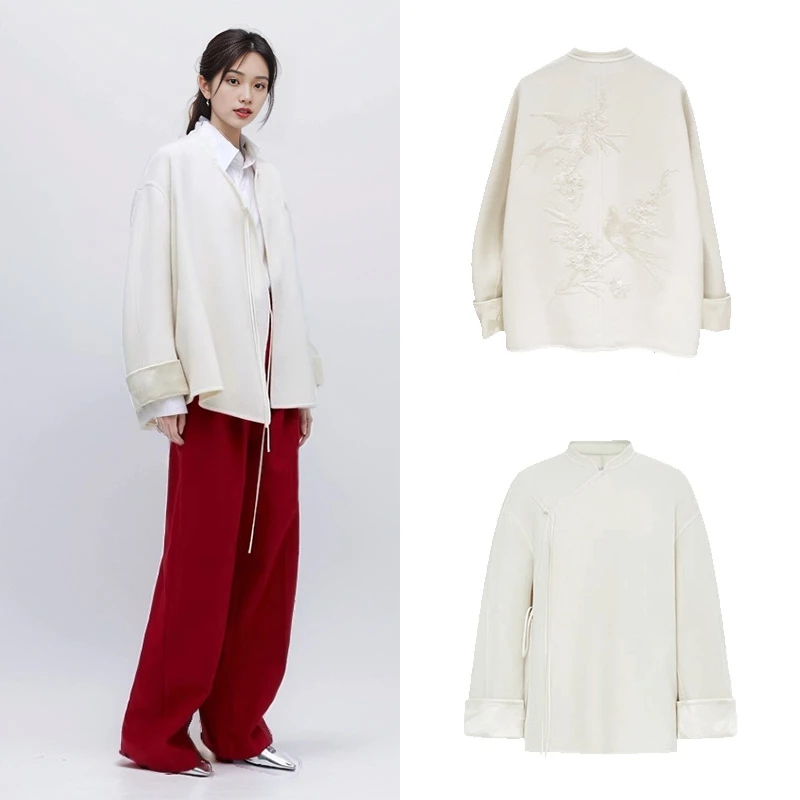 B115-2024新款重工刺绣双面呢外套立领新中式盘扣.D3B0213