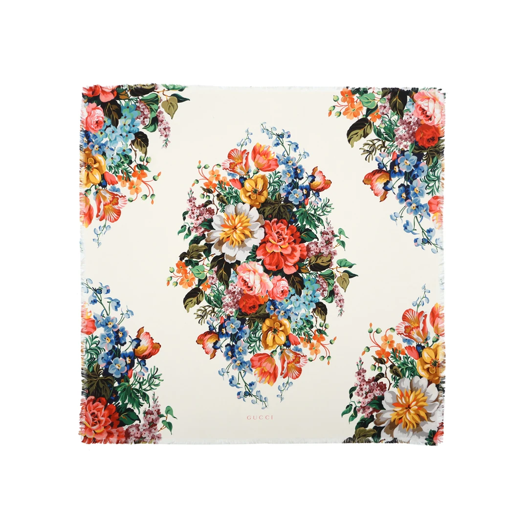 95新 GUCCI/古驰 宠粉 丝巾 90*90cm 米白色 桑蚕丝P243974343