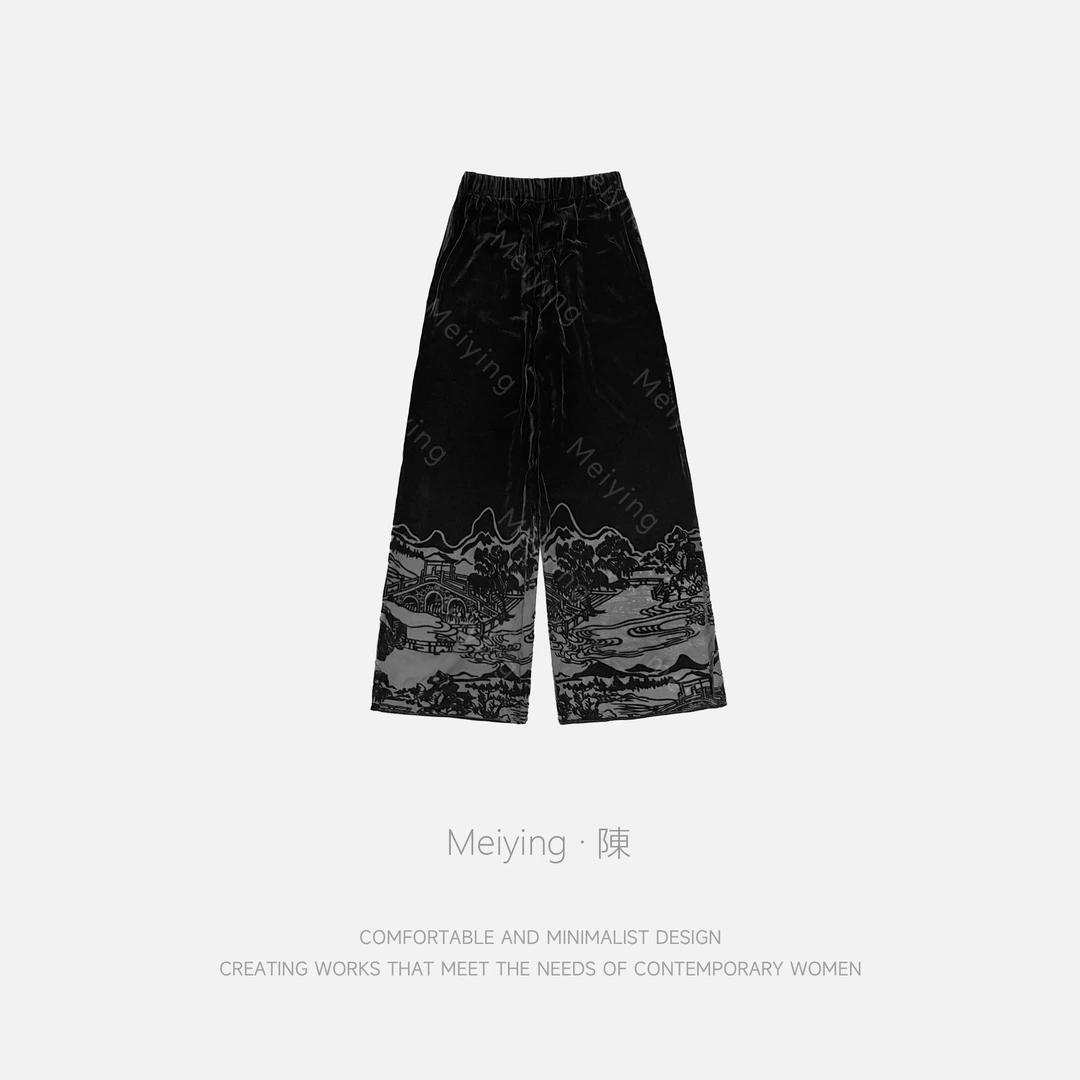 Meiying-“上河图”真丝丝绒冰感休闲裤YA5XK037