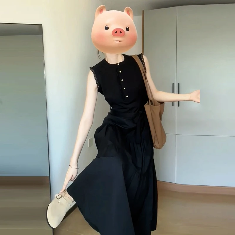 【现货+运贴5米】黑色无袖连衣裙子女装夏季穿搭2025新款长裙1569