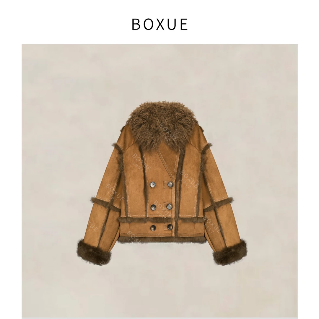 BOXUE“帕劳小姐”2025秋冬高级感皮草羊羔毛毛领 外套#251030W6152