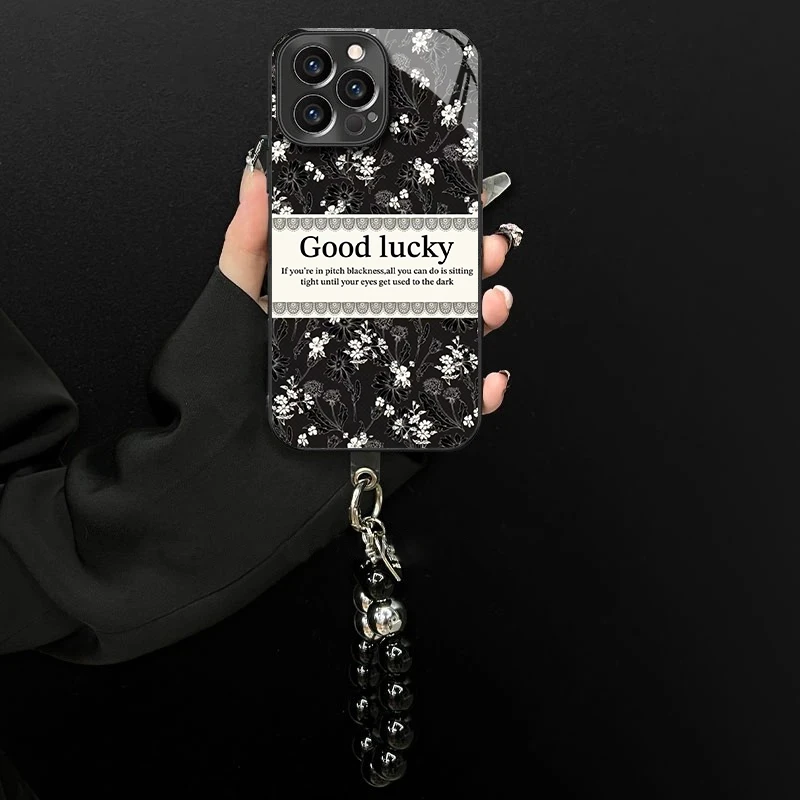 电镀玻璃适用苹果/oppo/华为/vivo/小米高级感好运碎花创意手机壳