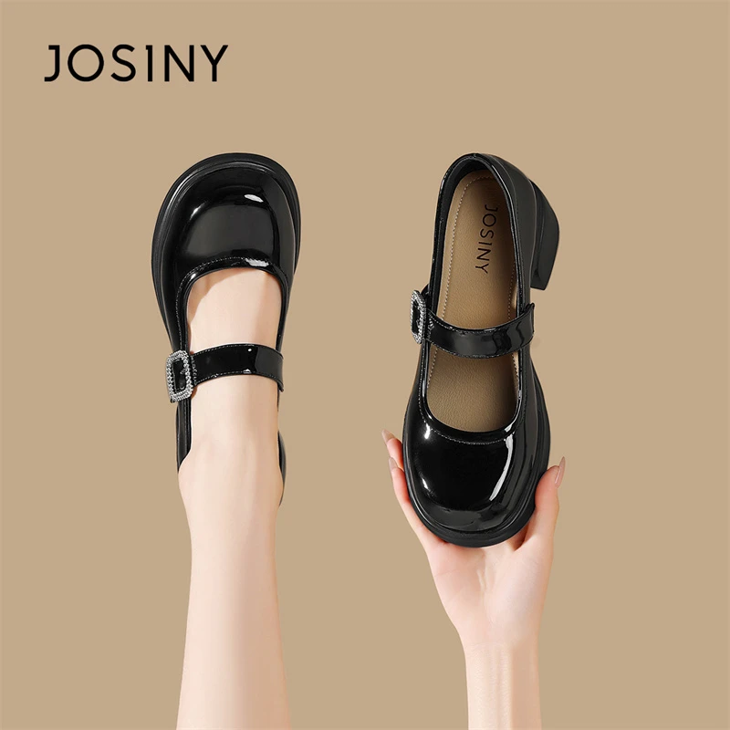 卓诗尼玛丽珍鞋女2025夏季新款粗跟厚底单鞋一字扣带高跟鞋小皮鞋