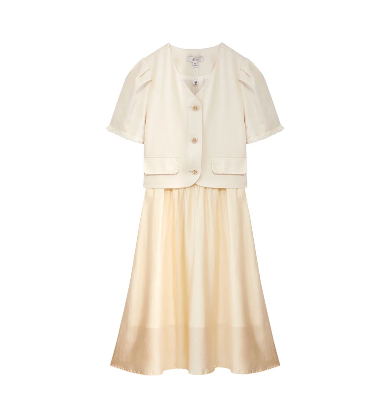 短袖V领短外套修身中长款吊带短款连衣裙女装夏季休闲裙子女士