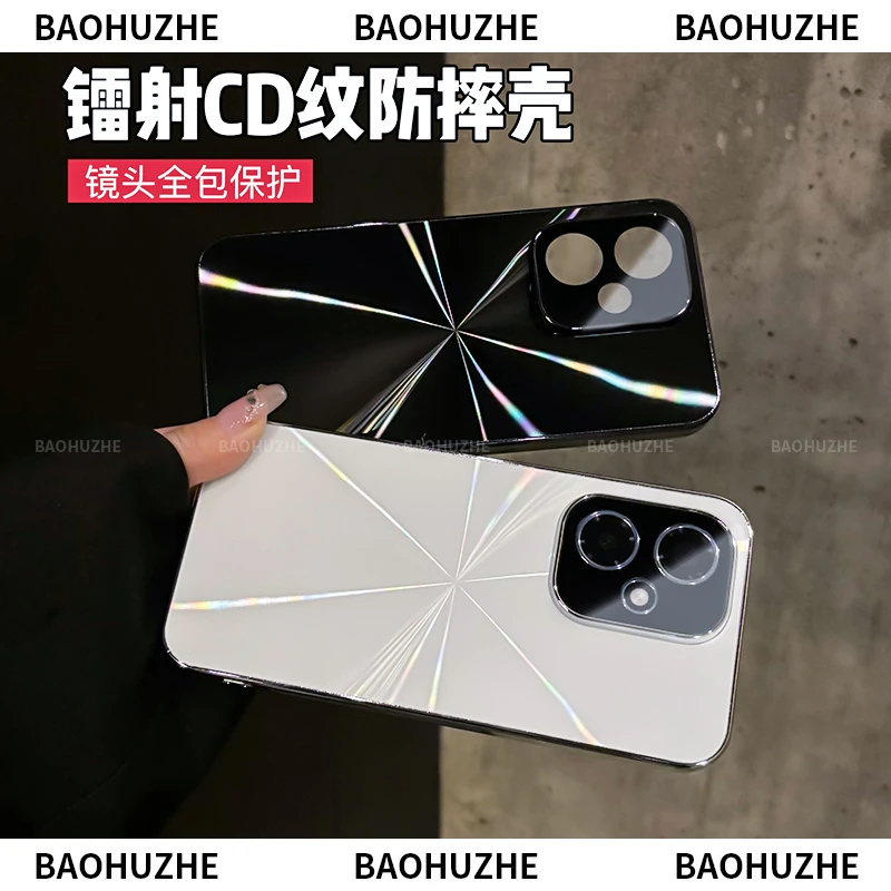 CD纹镭射电镀适用荣耀400/400Pro防滑条镜头全包手机壳防摔简约