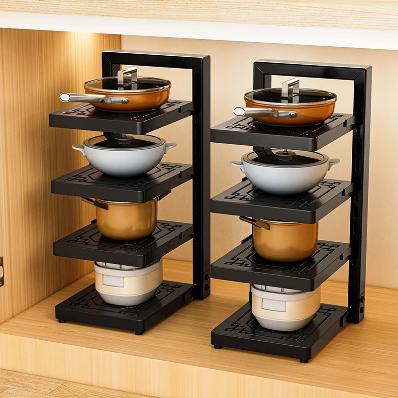 厨房置物架家用多功能锅具收纳架多层橱柜下水槽灶台分层放锅架子