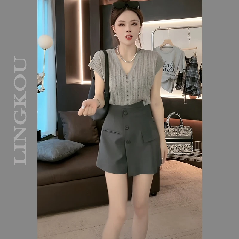 夏季穿搭一整套新款穿搭小个子针织短袖上衣气质显瘦裙裤两件套女