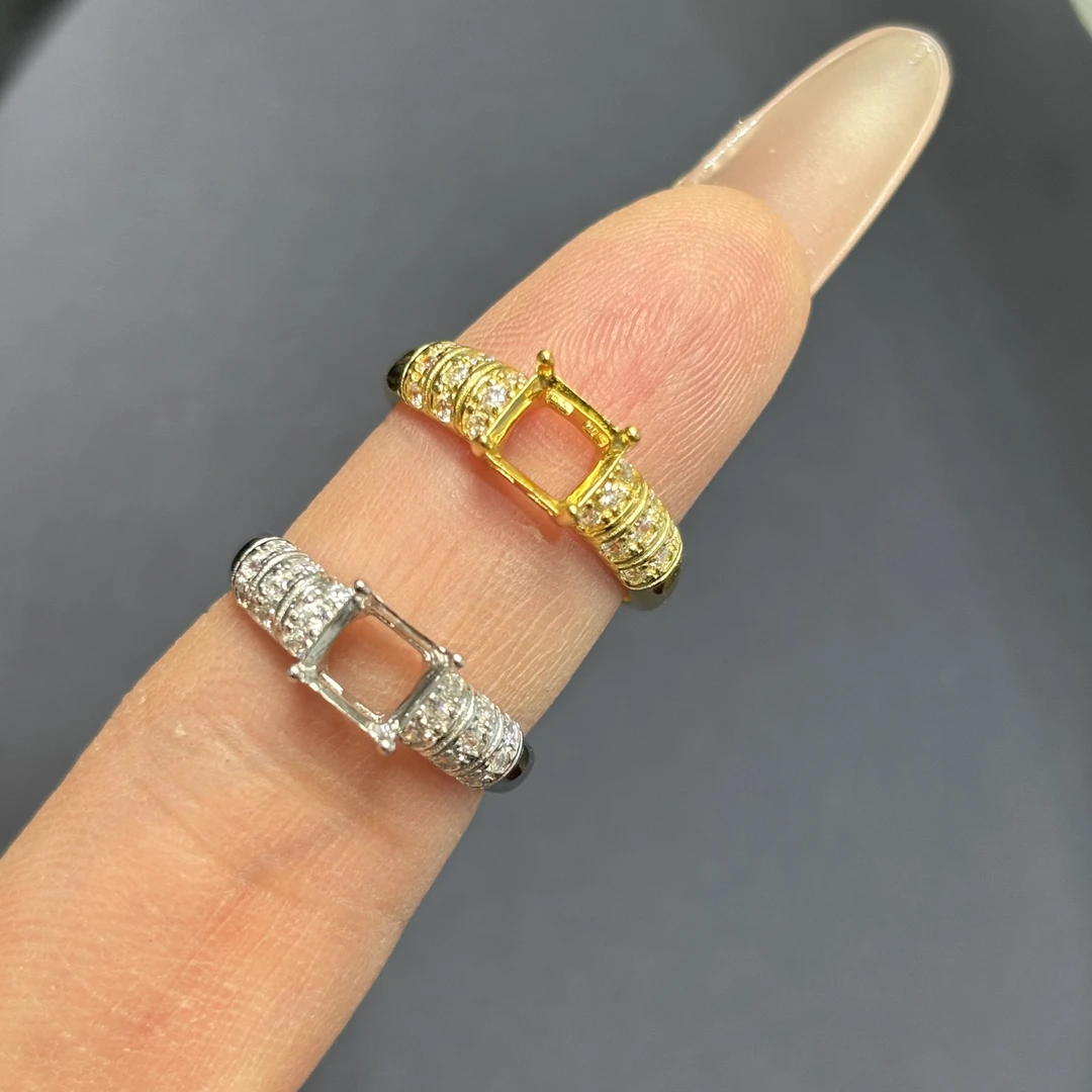 925银锆石戒指 新款S925纯银镶嵌配件戒指空托枕方形6×6mm