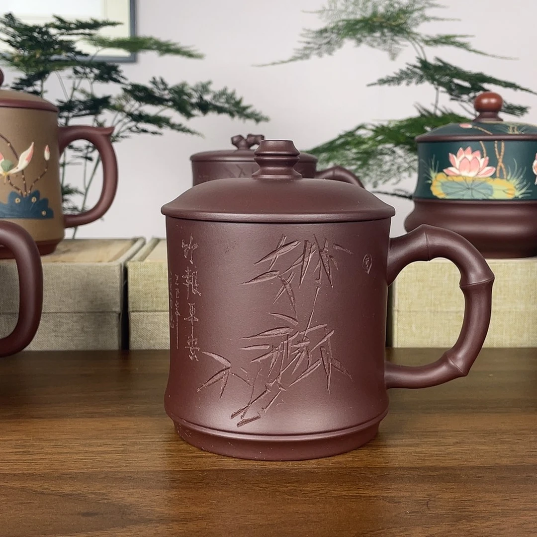 紫砂茶杯竹报平安500cc