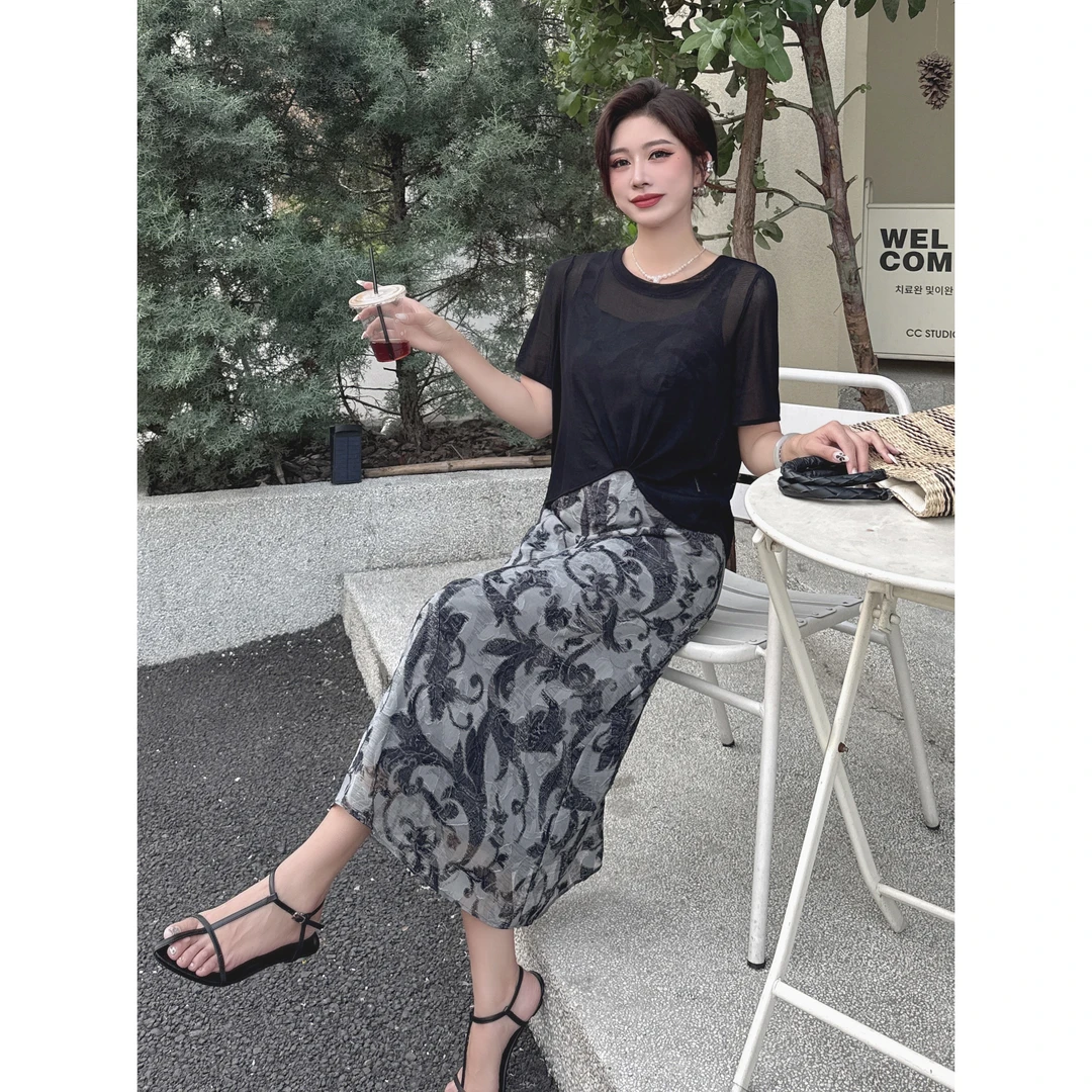 无印心匠K1758 法式印花高腰时尚碎花长裙夏季时尚套装   D573-1