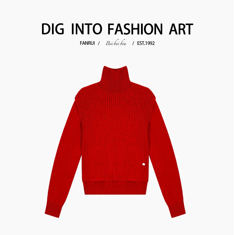 FANRUI/泛芮「薄荷微光 」坑条纹软糯舒适假两件针织毛衣B14213