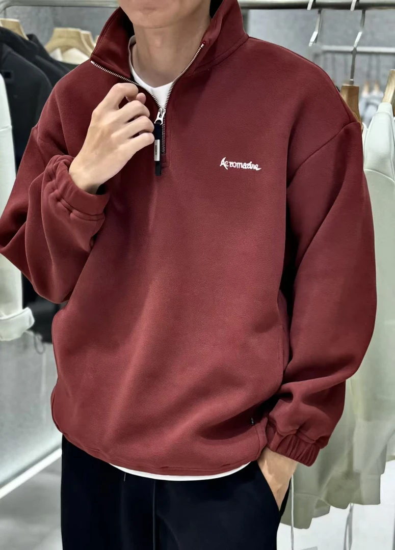 翻领半拉链卫衣男春秋冬新款宽松潮牌简约套头运动上衣男