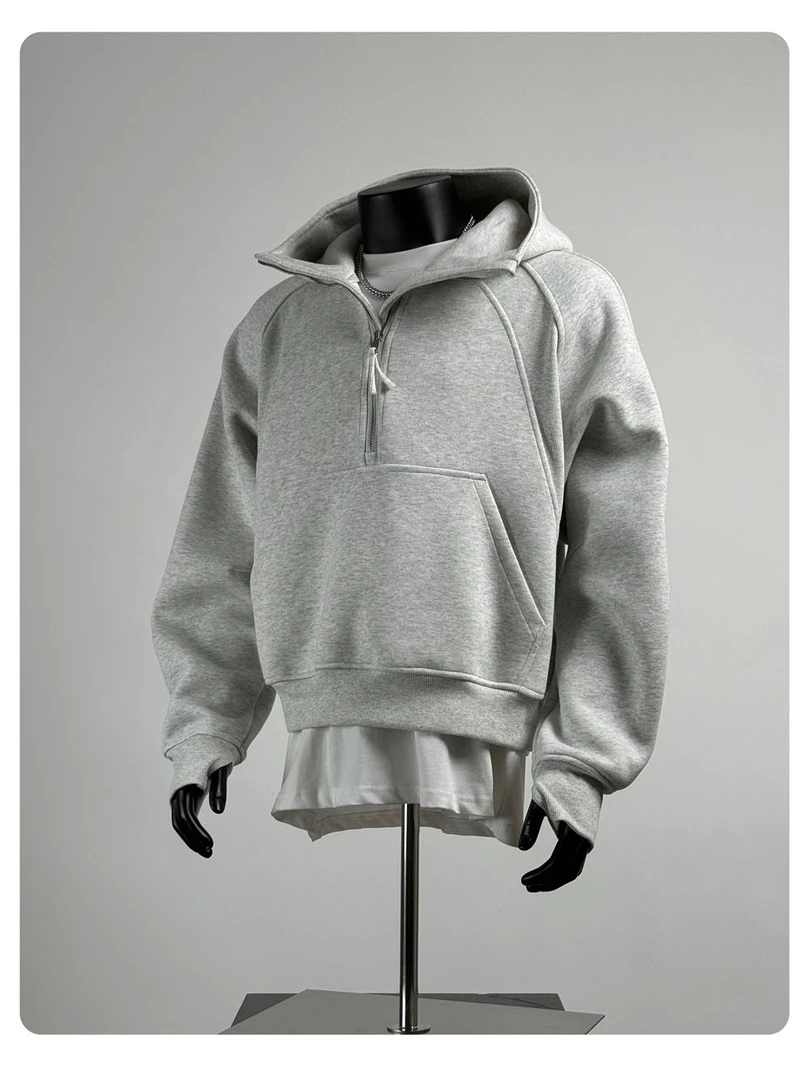 日系套头连帽短款卫衣男2025秋季休闲运动外套情侣半拉链潮牌上衣